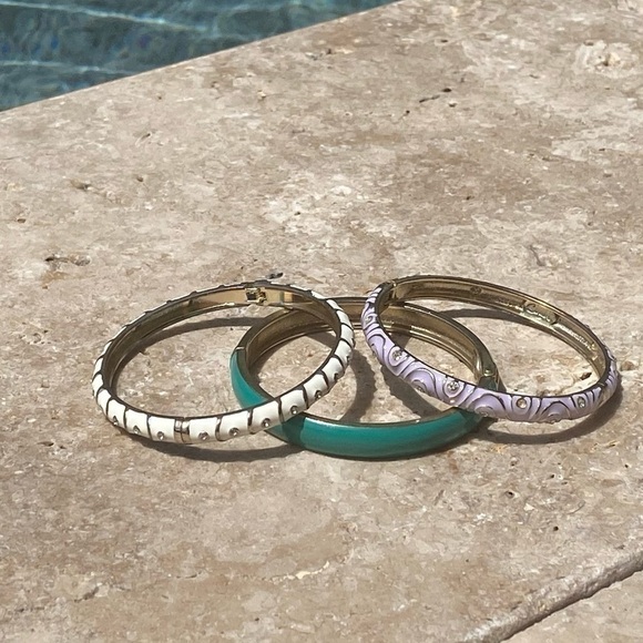 THREE Sequir bangle bracelets designer Gold White Green Purple Enameled - Picture 4 of 10